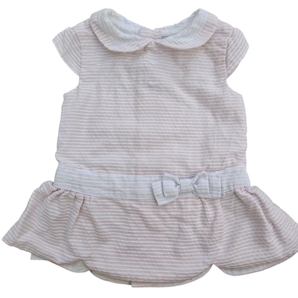 Tutto Piccolo Baby Girls pink White Striped Peterpan Dress 66cm/6 months‎
